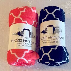Infinity Scarf with Pocket Set of 2 Black & Tangerine NWT Gorgeous